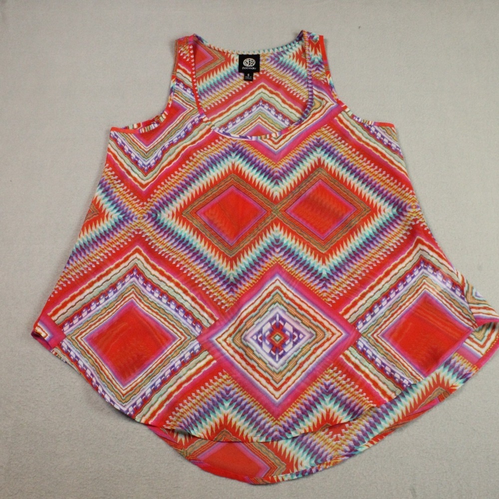 Bobeau Sleeveless Top S Multicolor Geometric Print Boho Festival Flowy Tank